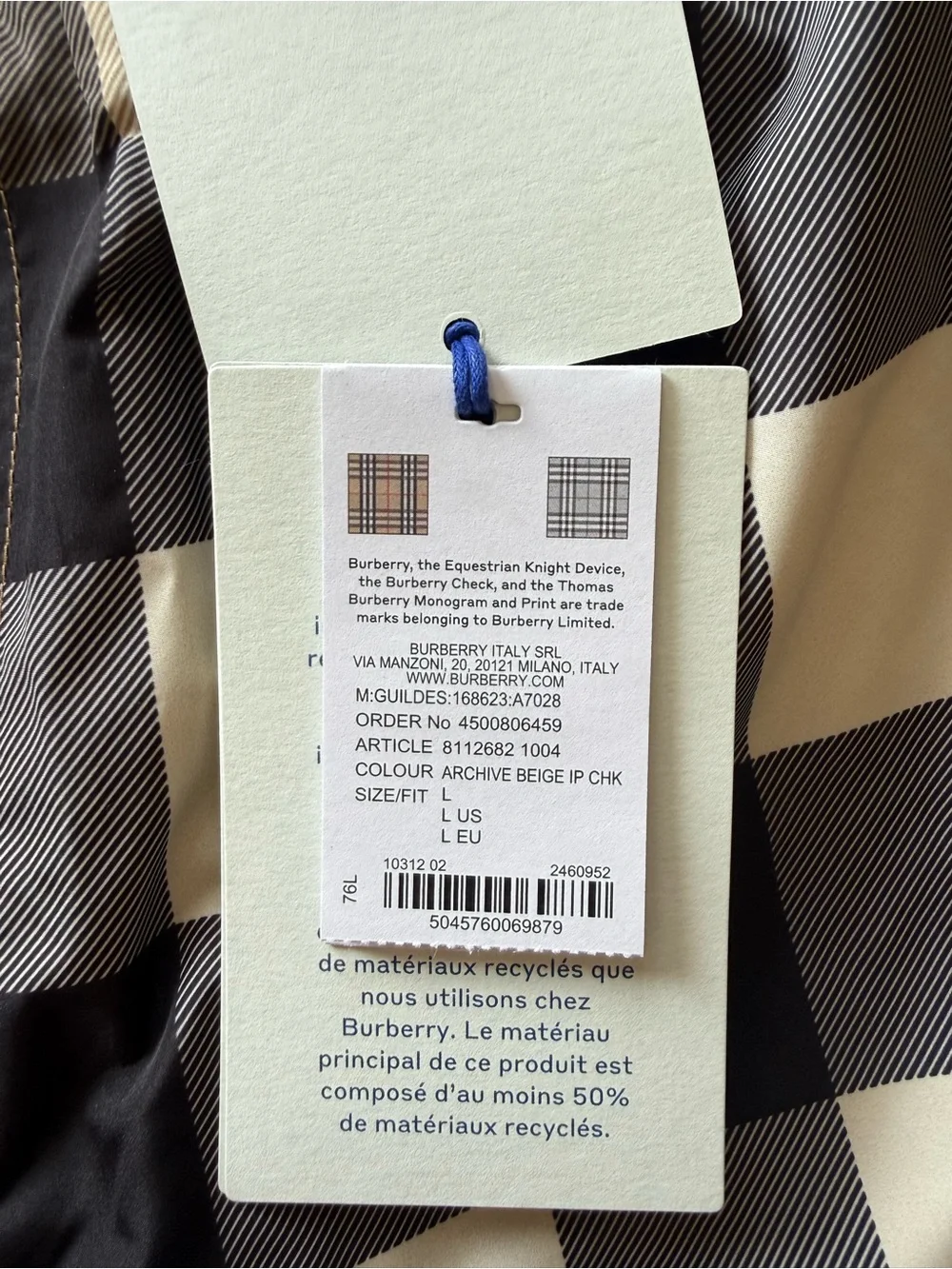 Burberry Men's Beige Check Swim Trunks with Red Stripe